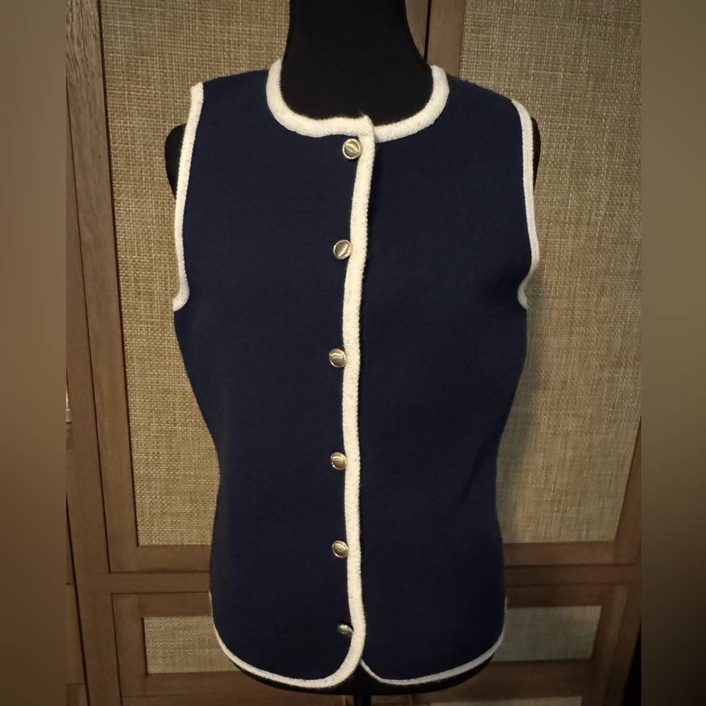Abercrombie & Fitch Navy and White Trim Sleeveless Cardigan